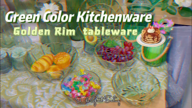 Green Color Gold Rim Kitchen Glass Tableware Series