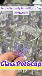 Unveils Hand Blown Purple Butterfly Borosilicate Teapot