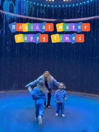 Dreamy digital water curtain, kids are having a blast!