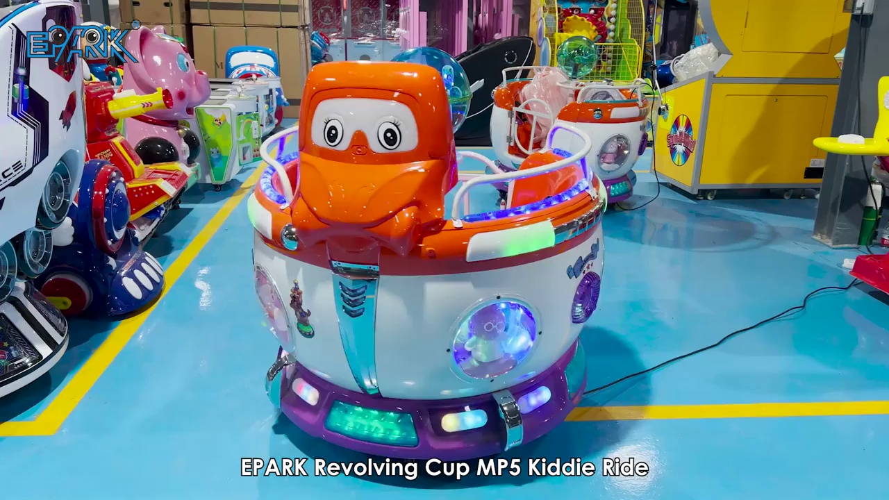 Two Players Coin Operated Kids Ride Revolving Cup Kiddie Ride Machine Interstellar Space Capsule