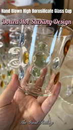 Hand Blown High Borosilicate Glass Cup with Dotted Hot Sticking Design