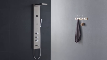 Fyeer Brush Steel Thermostatic Shower Panel with Temperature Display