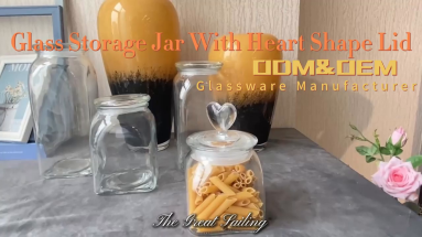 Glass storage jar with heart shape glass lid