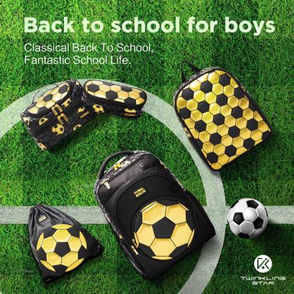 Soccer School student backpack Gold Foil printing lunch bag pencil case set | Twinkling Star