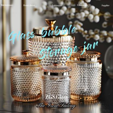 Spring new design of bubble glass storage jar for home decor as kitchenware