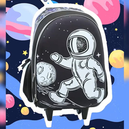 School Backpack Set Astronaut Backpack BTS Trolley Bag Boys Children Wheeled Cartoon |Twinkling Star