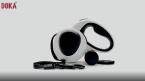 Retractable dog leash with flashlight and dispenser poop bag